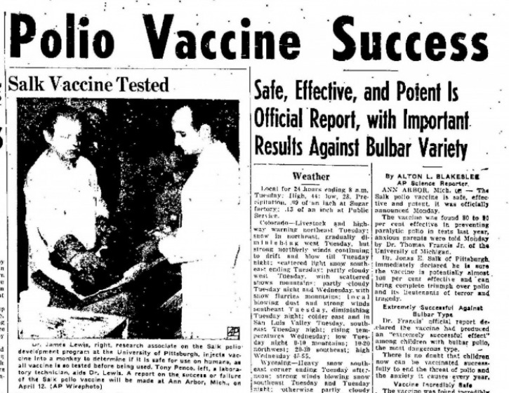Jonas salk announces discovery of polio vaccine