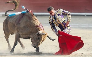 FOTO: DANTE PIAGGIO antonio ferrera. Doblándose en los medios con el segundo toro de la tarde, el que rompió para mejor gracias a su acertada lidia.