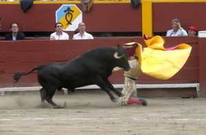 Miguel Abellán recibe al toro con una larga cambiada.