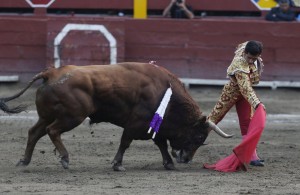 FOTO: DANTE PIAGGIO VALOR Y ENTREGA. El azteca Joselito Adame cortó dos orejas a su primer toro, pero realizó una interesante faena a su segundo toro.