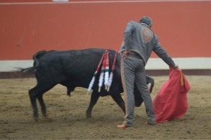 FOTO: LULA CEBRECOS CHARRO. Derechazo del mexicano Antonio Urrutia al segundo novillo.