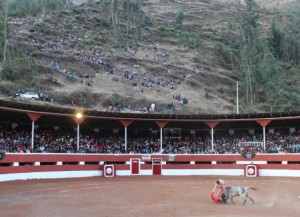 FOTO: PABLO JAVIER GÓMEZ DEBARBIERI CUBAS Y EL INDULTADO. Buen derechazo del peruano al toro N° 80, indultado, de Camponuevo; nadie se pierde detalle. 