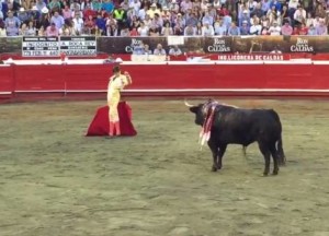 FOTO: CAPTURA DE PANTALLA INDULTO. Andrés Roca Rey citando a ‘Incógnito’, entusiasmando a los manizaleños y extrayendo lo mejor del astado.