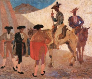 PINTURA DE JORGE VINATEA REINOSO - TOREROS CRIOLLOS EN ACHO ACHO Y LA CULTURA. Obra de Vinatea Reinoso. La SBLM y la Municipalidad de Lima deben situar a Acho en el sitial cultural que tuvo.