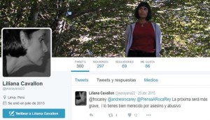 Tweet de Liliana Cavallo deseándole peores cornadas a Andrés Roca Rey.