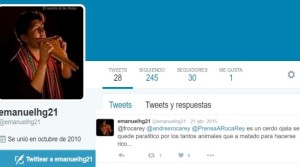 Tweet de un peruano denigrando a Andrés Roca Rey. La semana pasada, las injurias contra Barrio colmaron la copa.