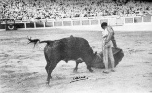 FOTO: FRANCISCO CANO Manolete torea a 'Islero' con la derecha, dandole salida hacia los medios.