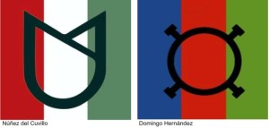 Hierro y divisa de Núñez del Cuvillo (izq.) y Domingo Hernández