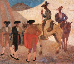 La plaza de Acho ha inspirado muchas obras de arte como esta de Jorge Vinatea Reinoso: Toreros criollos