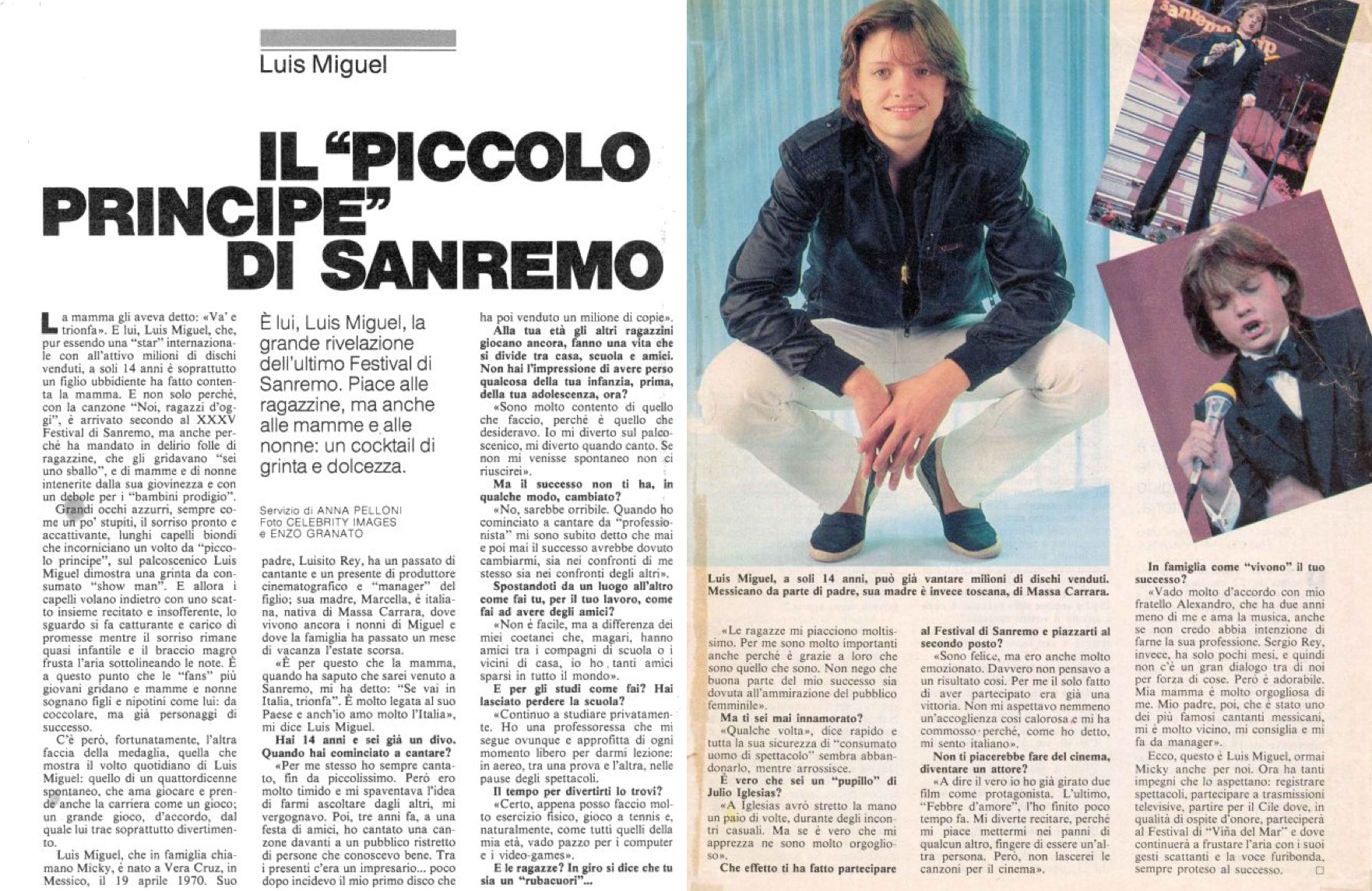 Luis Miguel en un artículo titulado "El principito de San Remo". (LuisMiguelSite.com)