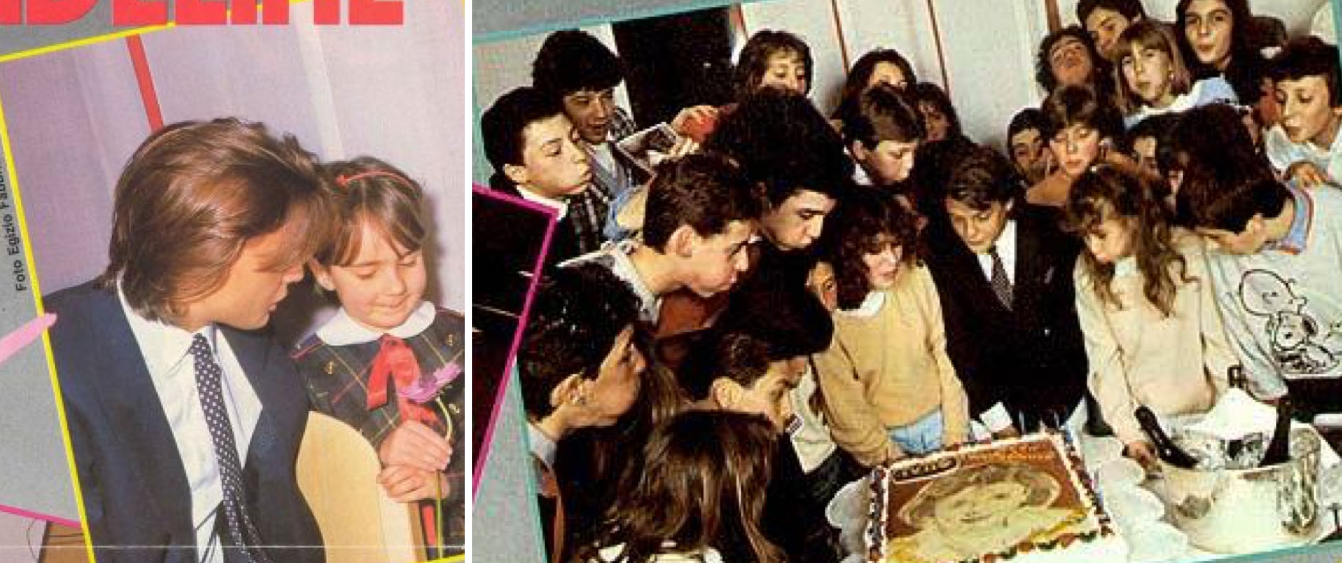 Izq.: Una niña le ofrece una flor a Luis Miguel. Der.: Soplando las velas con sus fans italianos. (Revista Tutto Musica & Spettacolo / LuisMiguelSite.com)